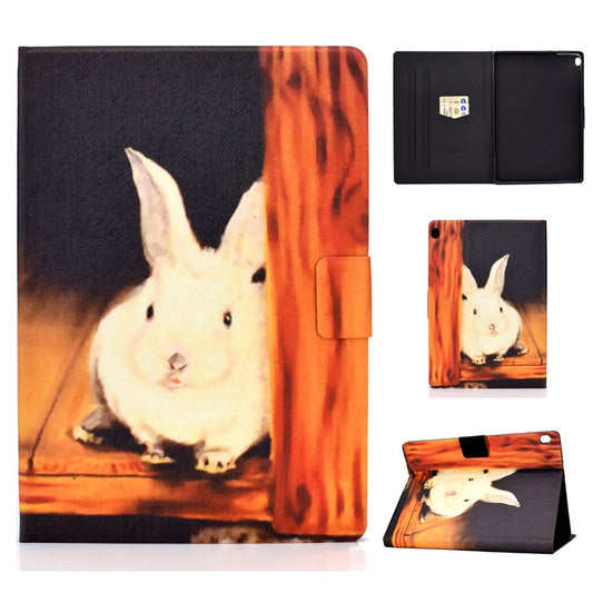 Pattern Printing Leather Stand Tablet Cover for Lenovo Tab M10 TB-X605F - Rabbit