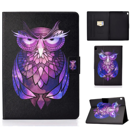 Pattern Printing Leather Stand Tablet Cover for Lenovo Tab M10 TB-X605F - Purple Owl