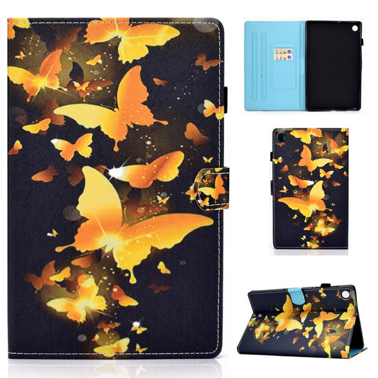 Pattern Printing Stand Card Holder Leather Tablet Case for Lenovo Tab M10 Plus TB-X606F - Gold Butterflies