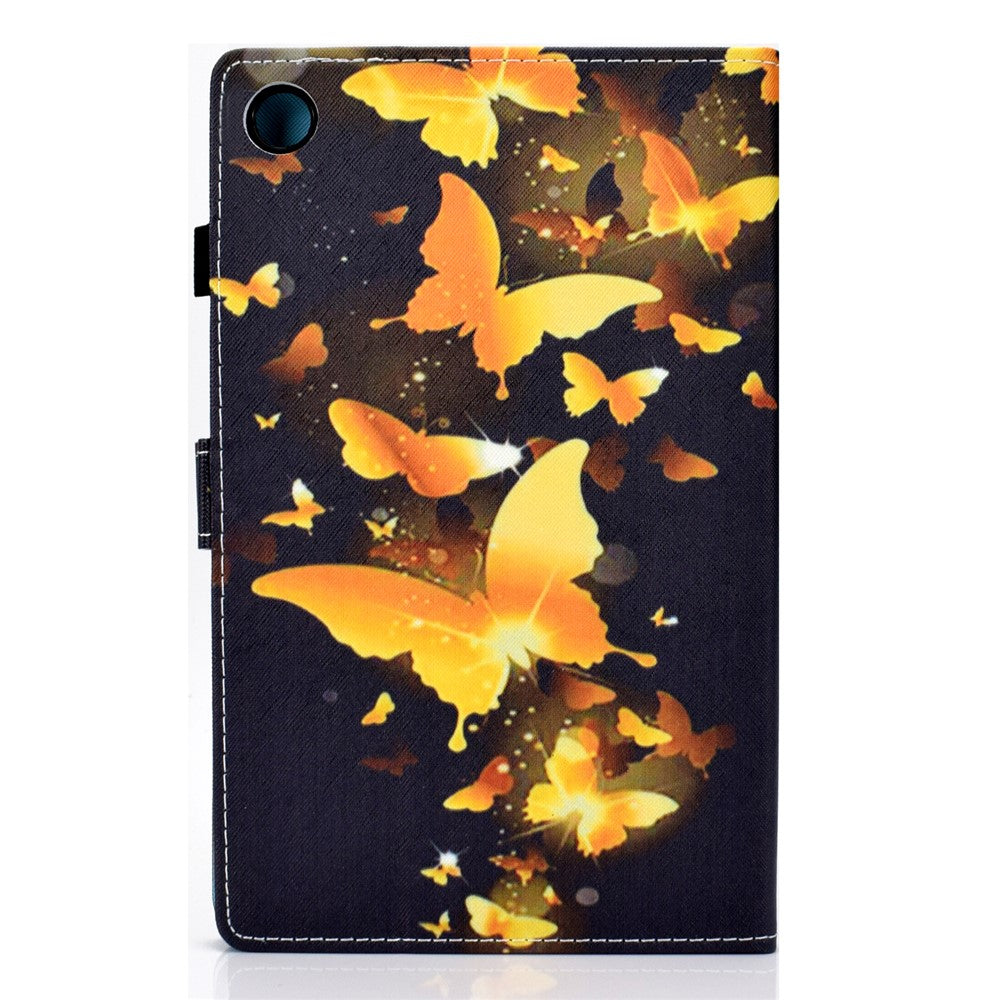 Pattern Printing Stand Card Holder Leather Tablet Case for Lenovo Tab M10 Plus TB-X606F - Gold Butterflies