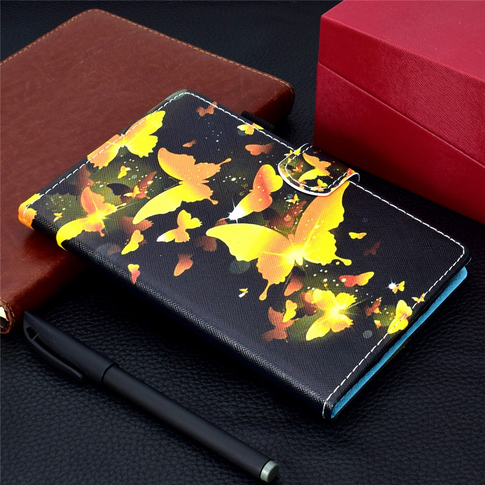 Pattern Printing Stand Card Holder Leather Tablet Case for Lenovo Tab M10 Plus TB-X606F - Gold Butterflies