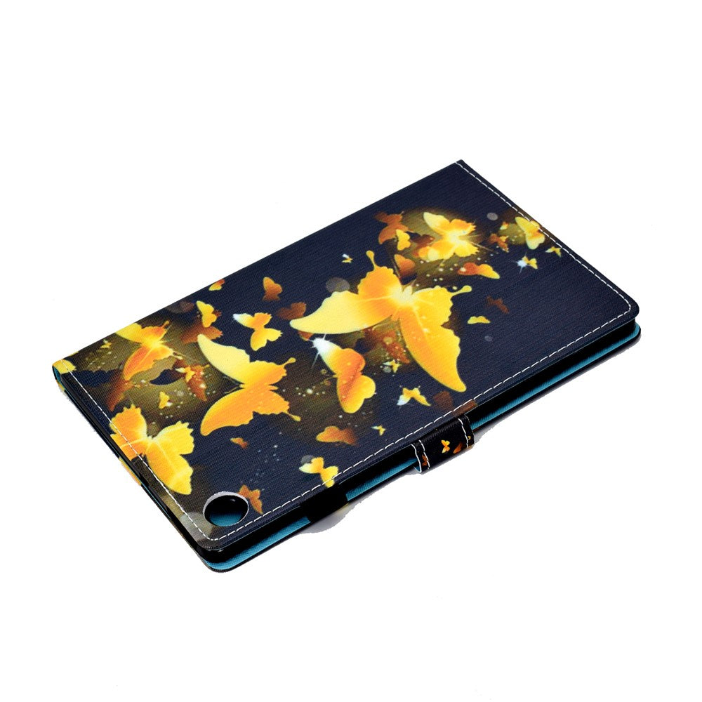 Pattern Printing Stand Card Holder Leather Tablet Case for Lenovo Tab M10 Plus TB-X606F - Gold Butterflies