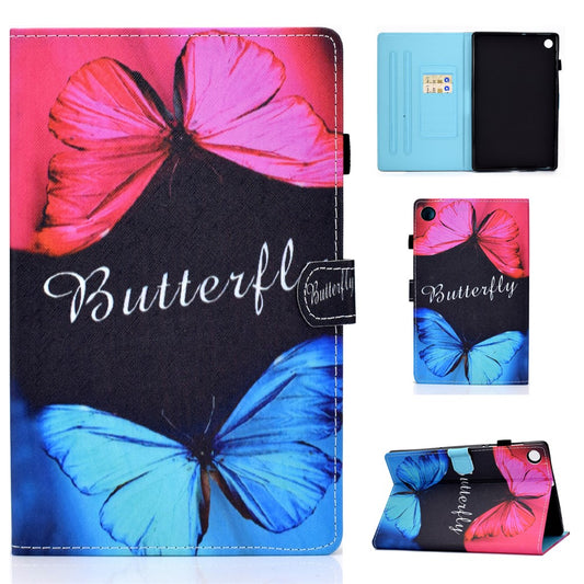 Pattern Printing Stand Card Holder Leather Tablet Case for Lenovo Tab M10 Plus TB-X606F - Blue and Red Butterflies