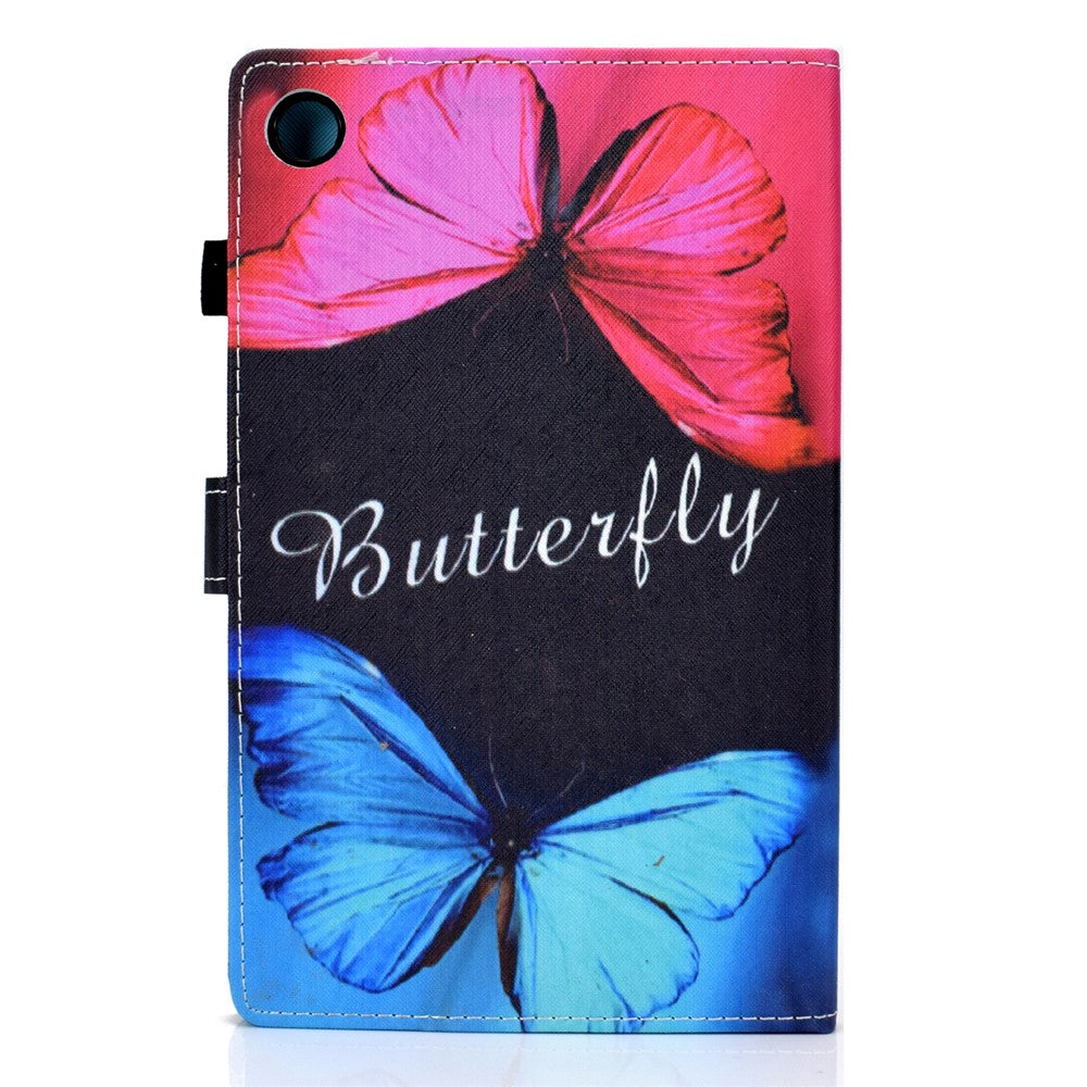 Pattern Printing Stand Card Holder Leather Tablet Case for Lenovo Tab M10 Plus TB-X606F - Blue and Red Butterflies