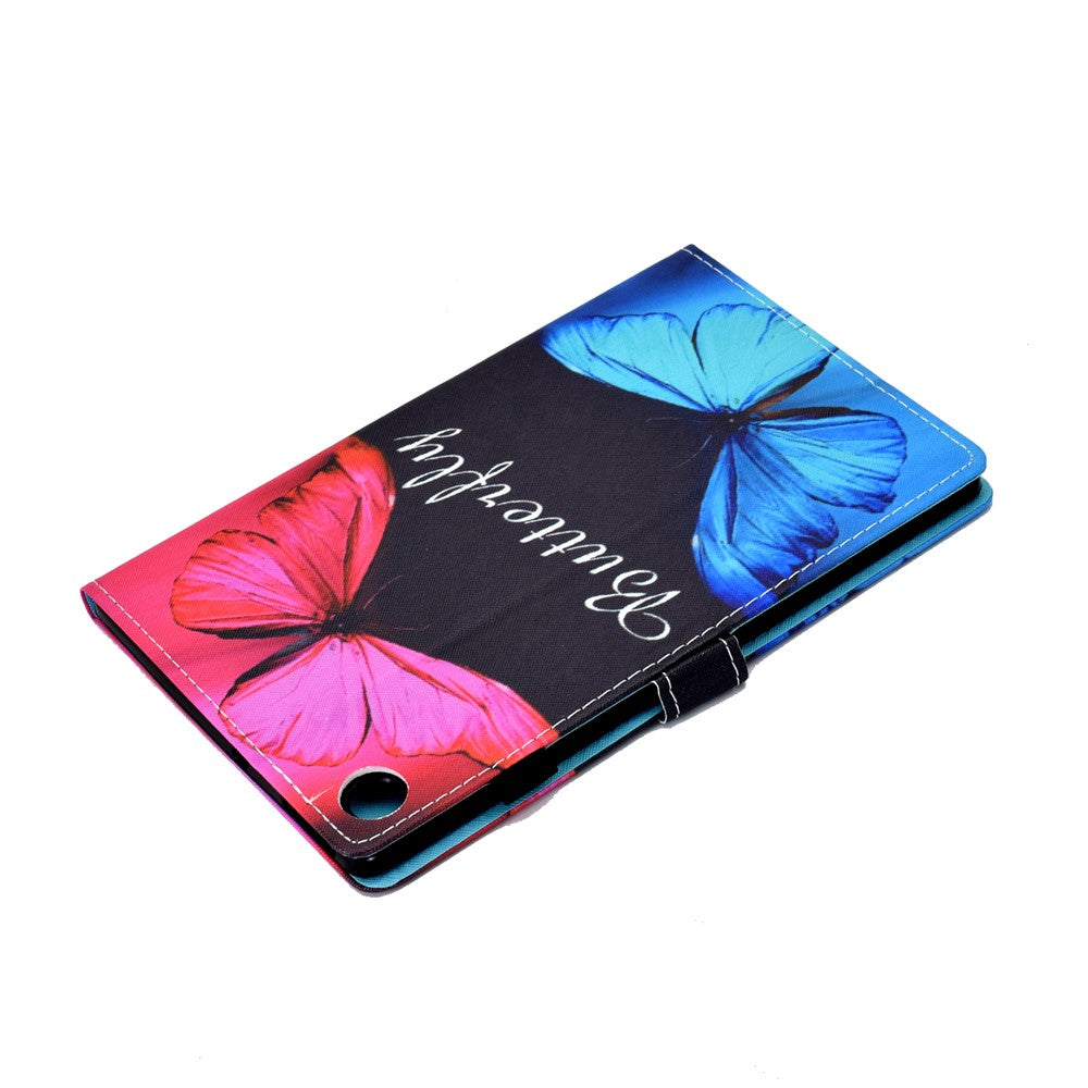 Pattern Printing Stand Card Holder Leather Tablet Case for Lenovo Tab M10 Plus TB-X606F - Blue and Red Butterflies