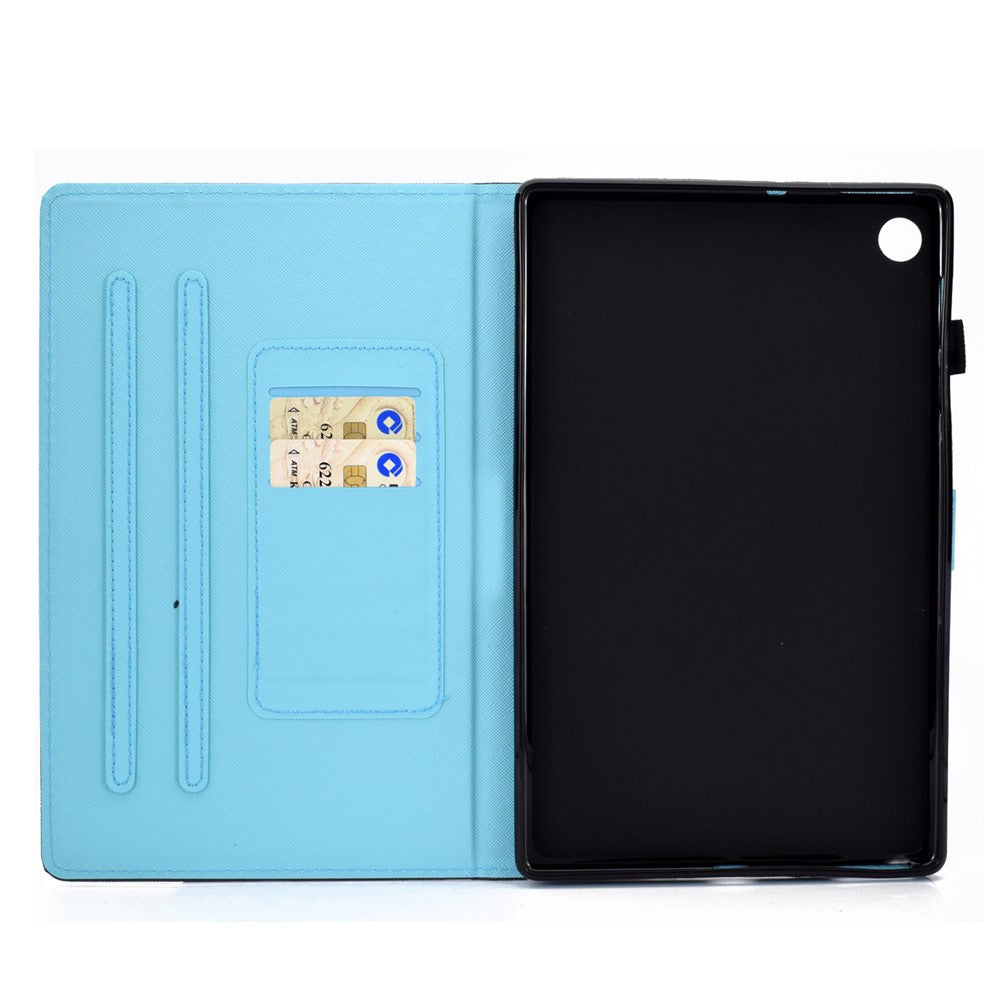 Pattern Printing Stand Card Holder Leather Tablet Case for Lenovo Tab M10 Plus TB-X606F - Blue and Red Butterflies
