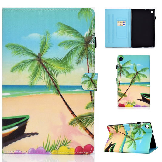Pattern Printing Stand Card Holder Leather Tablet Case for Lenovo Tab M10 Plus TB-X606F - Beach