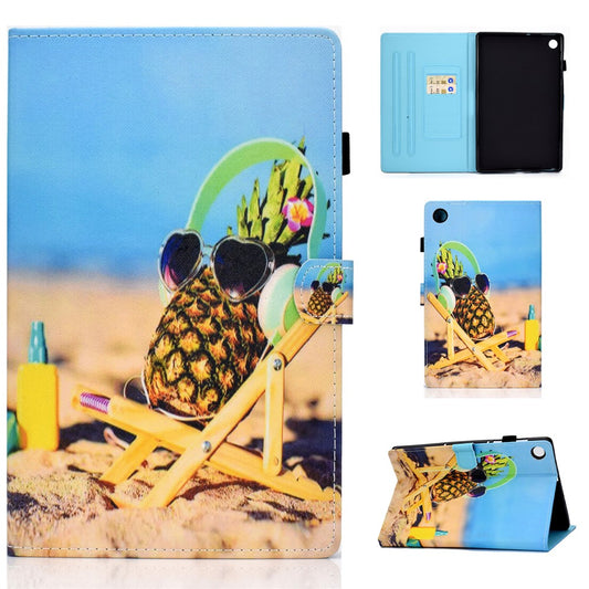 Pattern Printing Stand Card Holder Leather Tablet Case for Lenovo Tab M10 Plus TB-X606F - Pineapple