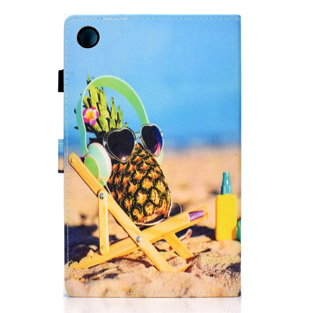 Pattern Printing Stand Card Holder Leather Tablet Case for Lenovo Tab M10 Plus TB-X606F - Pineapple