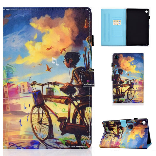 Pattern Printing Stand Card Holder Leather Tablet Case for Lenovo Tab M10 Plus TB-X606F - Boy and Bicycle