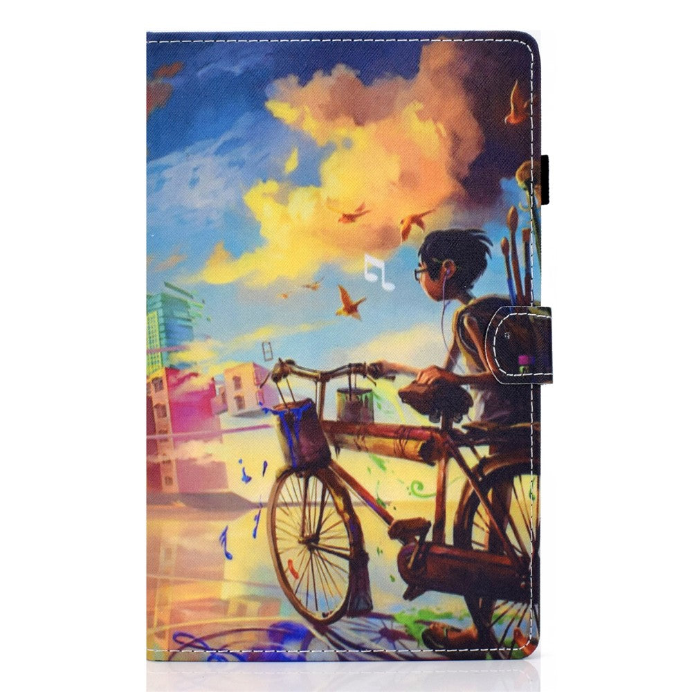 Pattern Printing Stand Card Holder Leather Tablet Case for Lenovo Tab M10 Plus TB-X606F - Boy and Bicycle