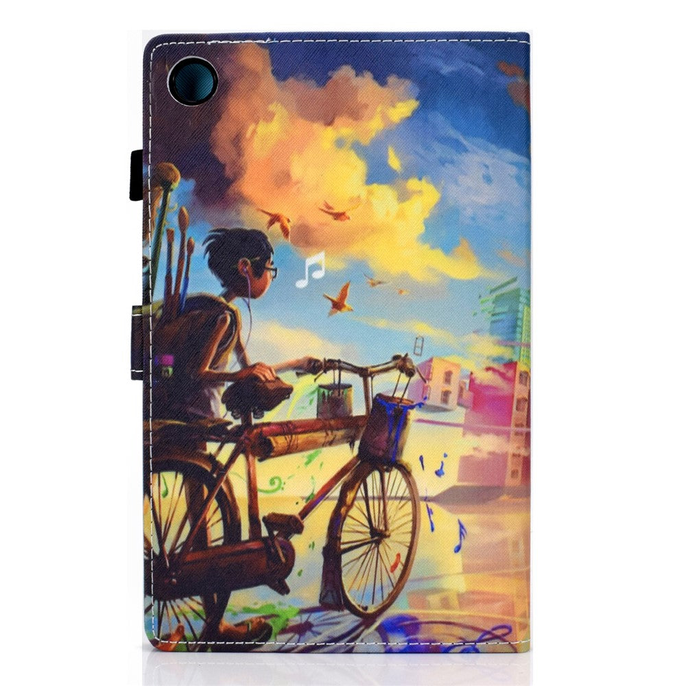 Pattern Printing Stand Card Holder Leather Tablet Case for Lenovo Tab M10 Plus TB-X606F - Boy and Bicycle
