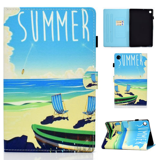 Pattern Printing Stand Card Holder Leather Tablet Case for Lenovo Tab M10 Plus TB-X606F - Seaside