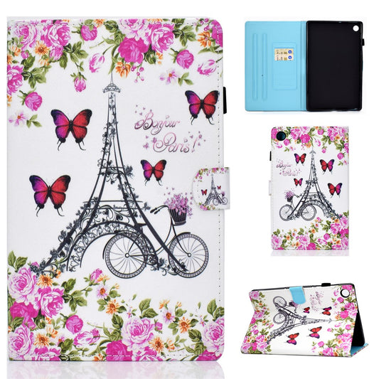Pattern Printing Stand Card Holder Leather Tablet Case for Lenovo Tab M10 Plus TB-X606F - Eiffel Tower