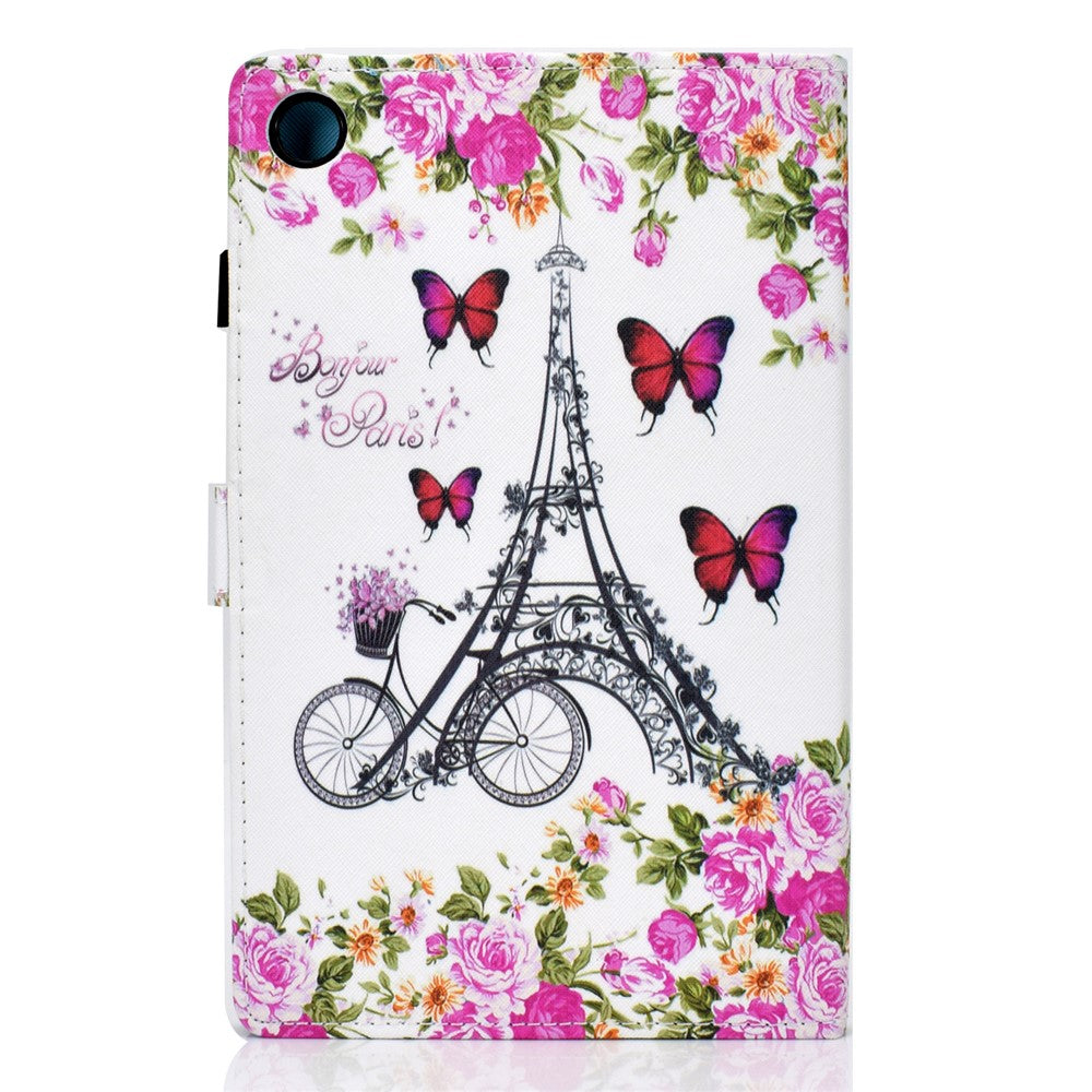 Pattern Printing Stand Card Holder Leather Tablet Case for Lenovo Tab M10 Plus TB-X606F - Eiffel Tower
