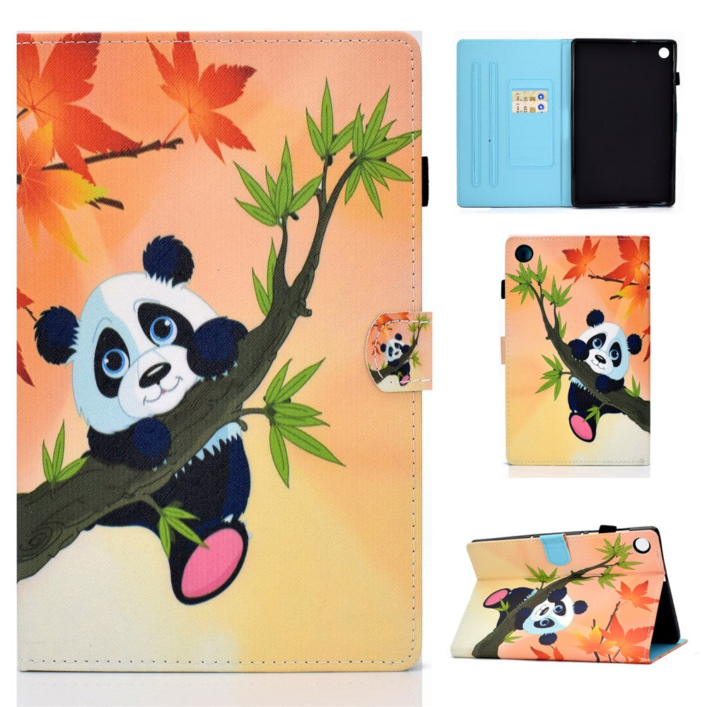 Pattern Printing Stand Card Holder Leather Tablet Case for Lenovo Tab M10 Plus TB-X606F - Panda on Tree