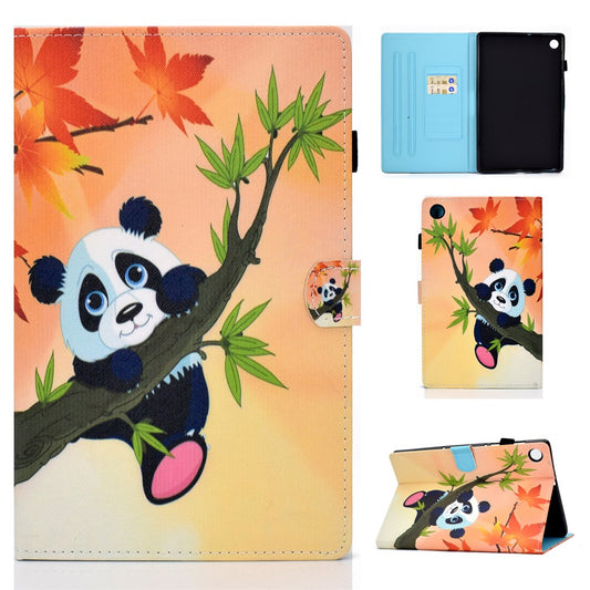 Pattern Printing Stand Card Holder Leather Tablet Case for Lenovo Tab M10 Plus TB-X606F - Panda on Tree