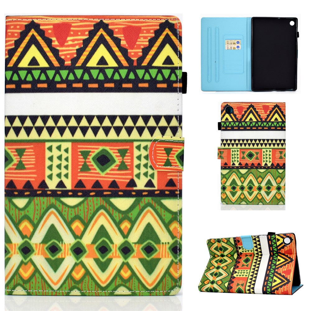 Pattern Printing Stand Card Holder Leather Tablet Case for Lenovo Tab M10 Plus TB-X606F - Triangles