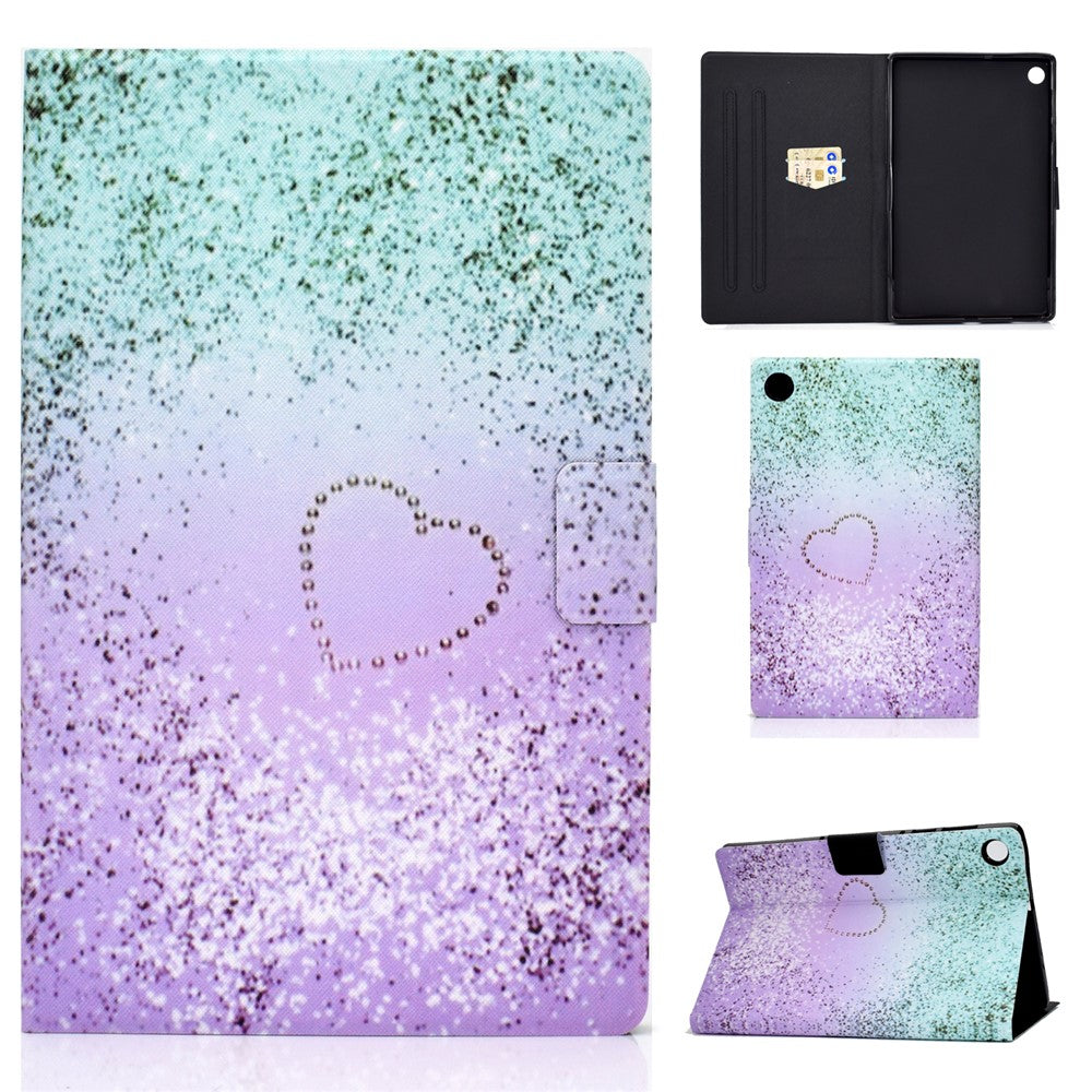 Pattern Printing Leather Stand Tablet Shell for Lenovo Tab M10 Plus TB-X606F - Glittery Element and Heart