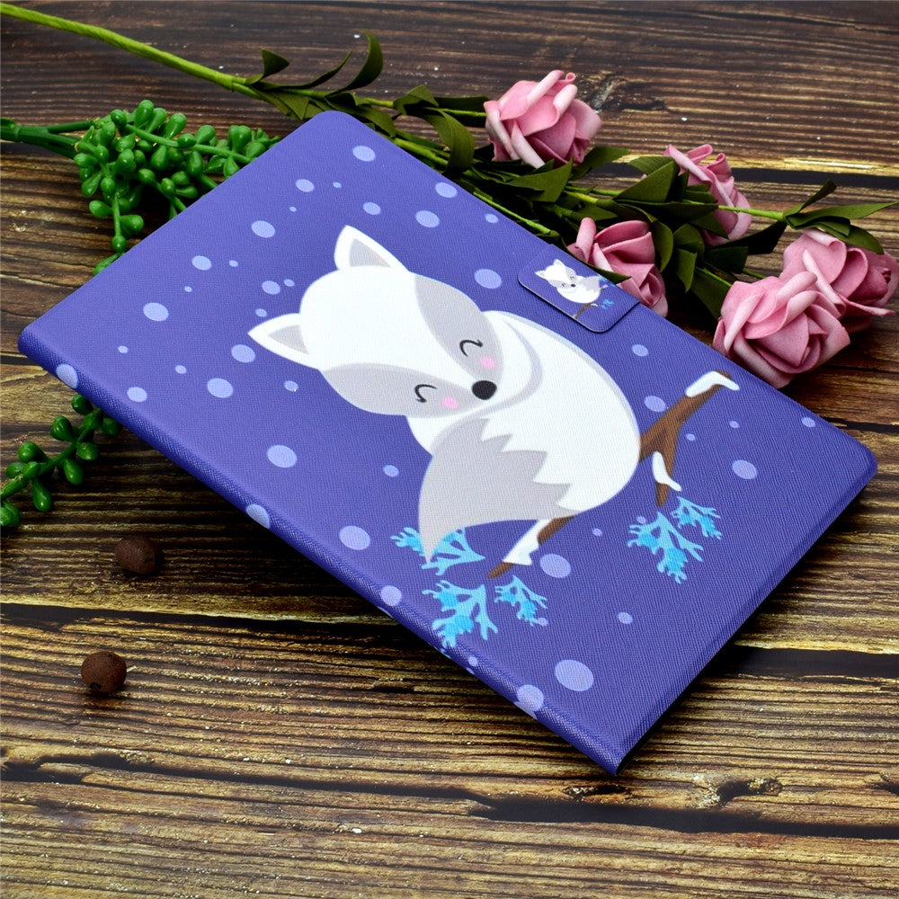 Pattern Printing Leather Stand Tablet Shell for Lenovo Tab M10 Plus TB-X606F - White Fox