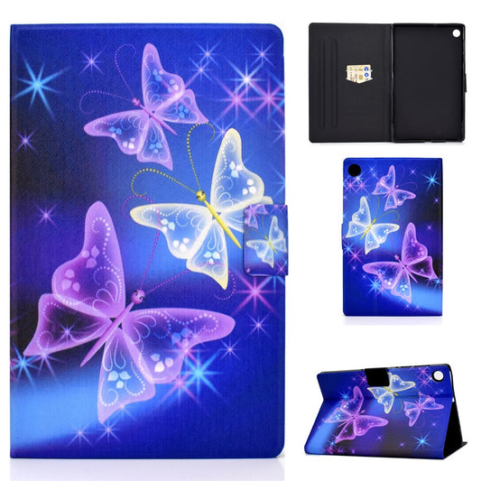 Pattern Printing Leather Stand Tablet Shell for Lenovo Tab M10 Plus TB-X606F - Purple Butterlies