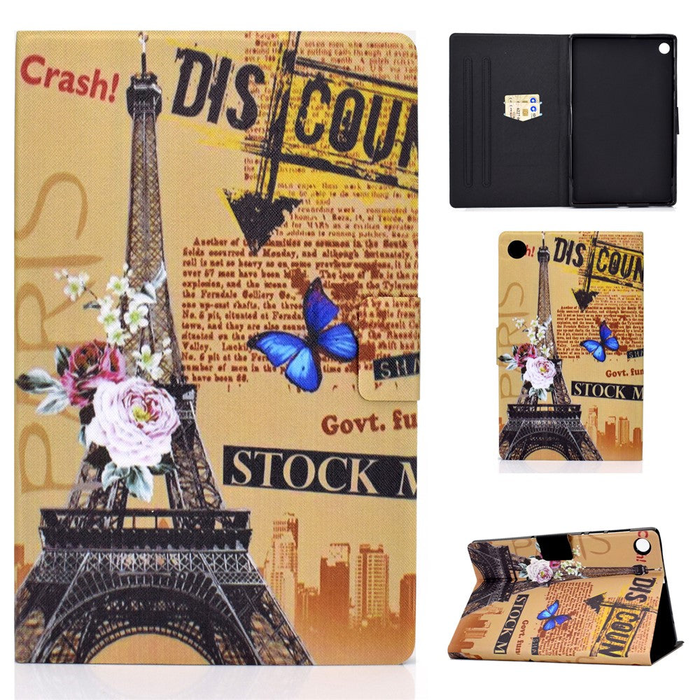 Pattern Printing Leather Stand Tablet Shell for Lenovo Tab M10 Plus TB-X606F - Eiffel Tower