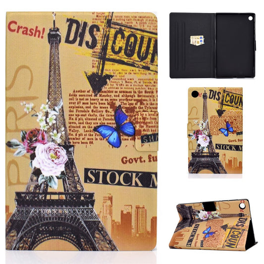 Pattern Printing Leather Stand Tablet Shell for Lenovo Tab M10 Plus TB-X606F - Eiffel Tower