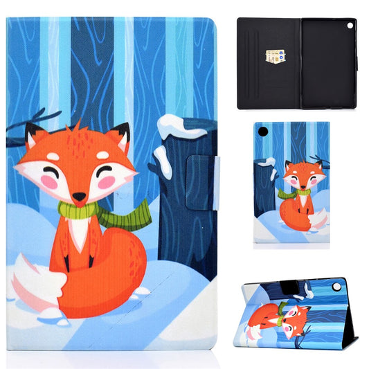 Pattern Printing Leather Stand Tablet Shell for Lenovo Tab M10 Plus TB-X606F - Fox