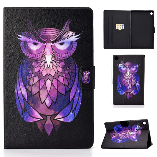 Pattern Printing Leather Stand Tablet Shell for Lenovo Tab M10 Plus TB-X606F - Purple Owl