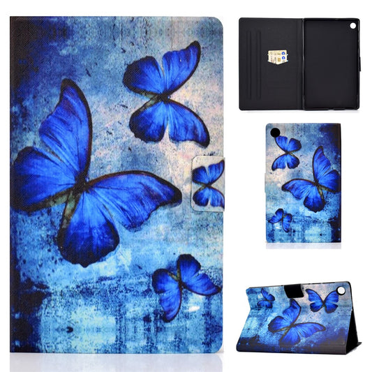 Pattern Printing Leather Stand Tablet Shell for Lenovo Tab M10 Plus TB-X606F - Blue Butterflies