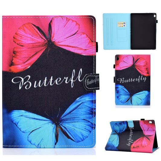 Pattern Printing Leather Card Holder Tablet Case for Lenovo Tab M10 TB-X605F - Butterfly
