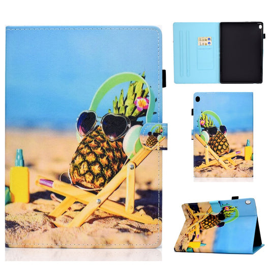 Pattern Printing Leather Card Holder Tablet Case for Lenovo Tab M10 TB-X605F - Cool Pineapple