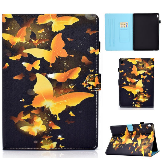 Pattern Printing Leather Card Holder Tablet Case for Lenovo Tab M10 TB-X605F - Gold Butterflies