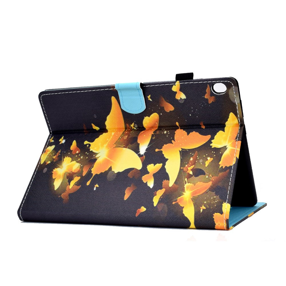 Pattern Printing Leather Card Holder Tablet Case for Lenovo Tab M10 TB-X605F - Gold Butterflies