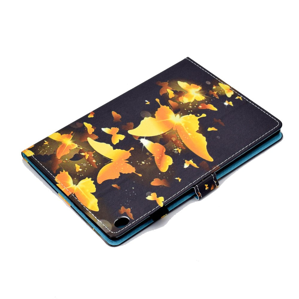 Pattern Printing Leather Card Holder Tablet Case for Lenovo Tab M10 TB-X605F - Gold Butterflies