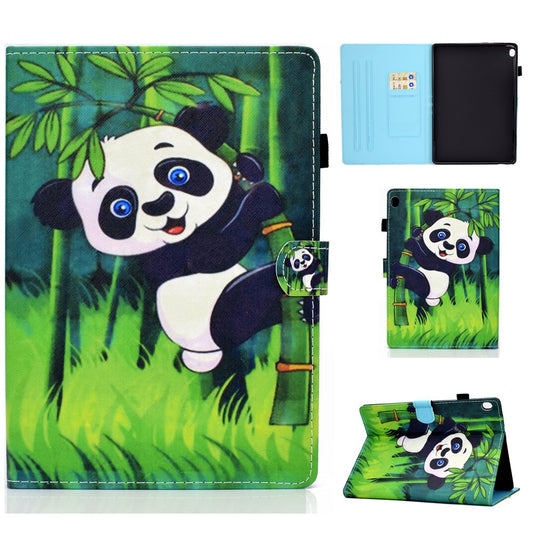 Pattern Printing Leather Card Holder Tablet Case for Lenovo Tab M10 TB-X605F - Climbing Panda