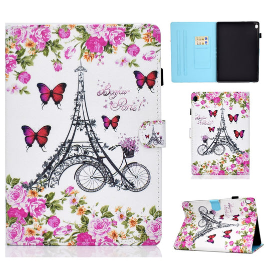 Pattern Printing Leather Card Holder Tablet Case for Lenovo Tab M10 TB-X605F - Eiffel Tower
