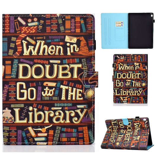 Pattern Printing Leather Card Holder Tablet Case for Lenovo Tab M10 TB-X605F - Library
