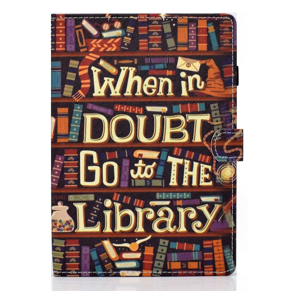 Pattern Printing Leather Card Holder Tablet Case for Lenovo Tab M10 TB-X605F - Library