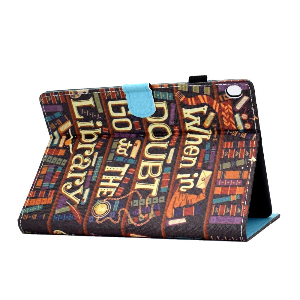 Pattern Printing Leather Card Holder Tablet Case for Lenovo Tab M10 TB-X605F - Library