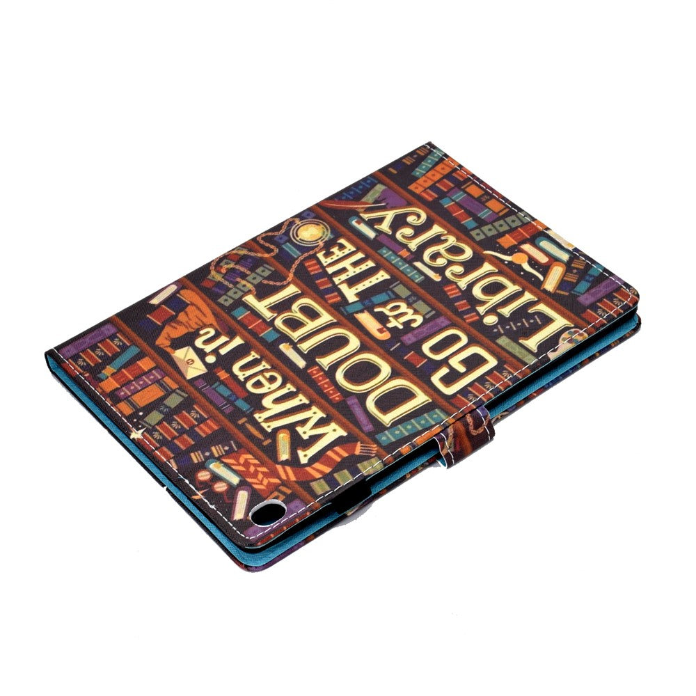 Pattern Printing Leather Card Holder Tablet Case for Lenovo Tab M10 TB-X605F - Library