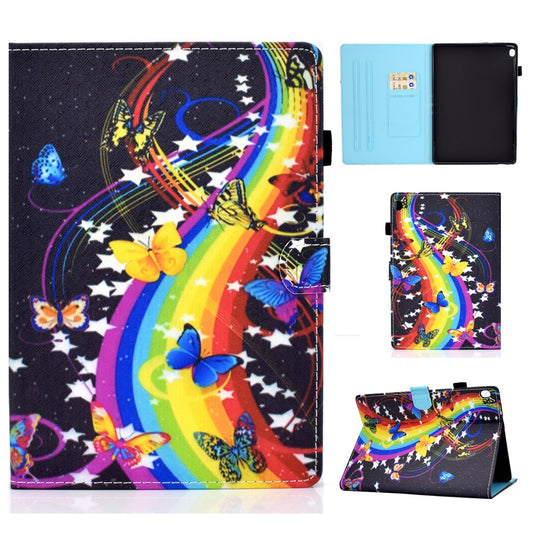 Pattern Printing Leather Card Holder Tablet Case for Lenovo Tab M10 TB-X605F - Rainbow and Butterfly