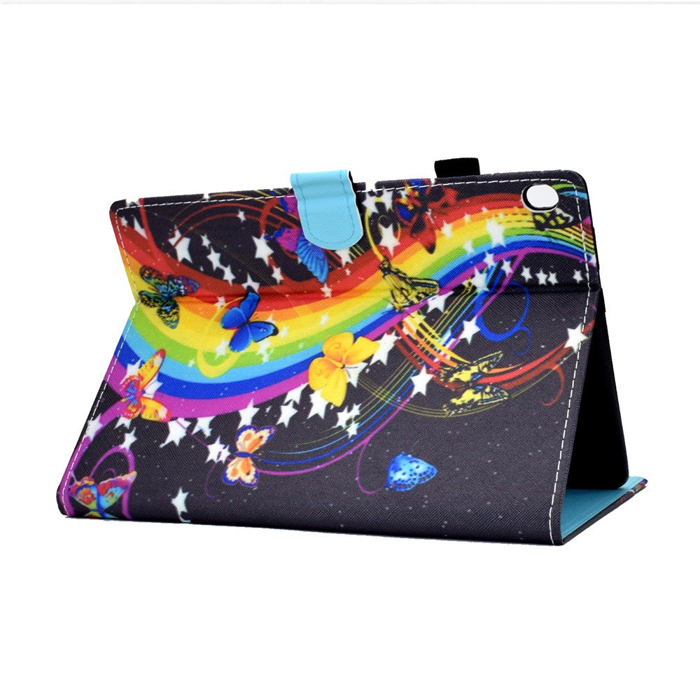 Pattern Printing Leather Card Holder Tablet Case for Lenovo Tab M10 TB-X605F - Rainbow and Butterfly