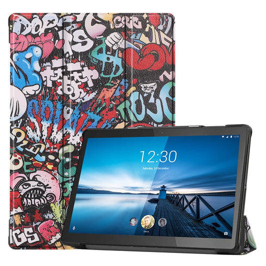 Pattern Printing Leather Tri-fold Tablet Flip Cover for Lenovo M10 FHD REL TB-X605FC - Cartoon Graffiti