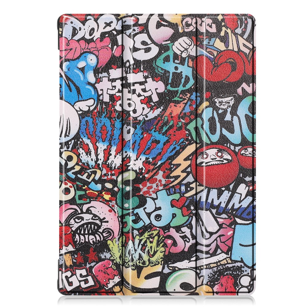 Pattern Printing Leather Tri-fold Tablet Flip Cover for Lenovo M10 FHD REL TB-X605FC - Cartoon Graffiti