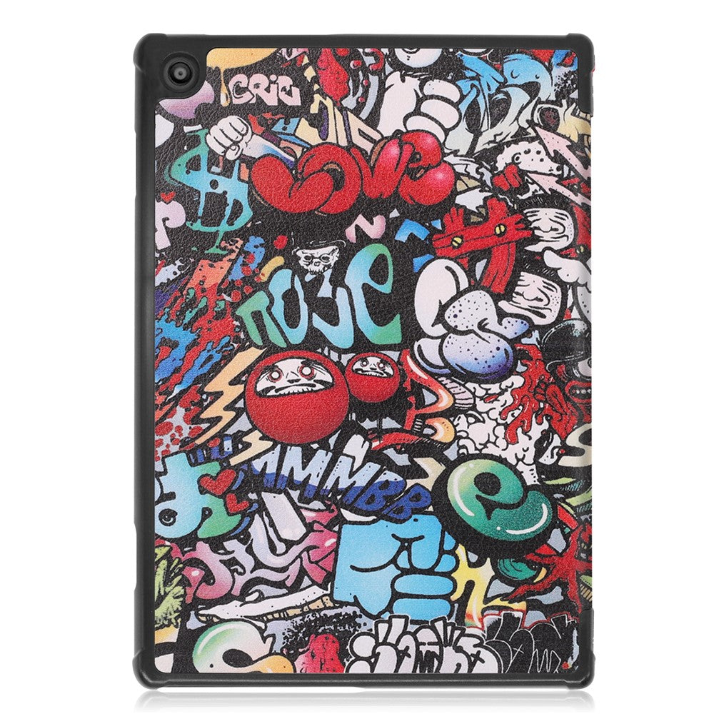 Pattern Printing Leather Tri-fold Tablet Flip Cover for Lenovo M10 FHD REL TB-X605FC - Cartoon Graffiti