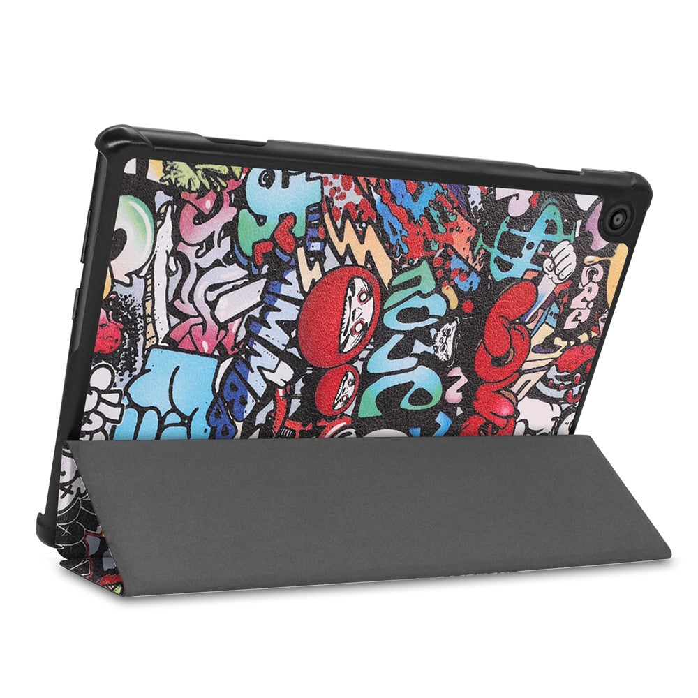Pattern Printing Leather Tri-fold Tablet Flip Cover for Lenovo M10 FHD REL TB-X605FC - Cartoon Graffiti