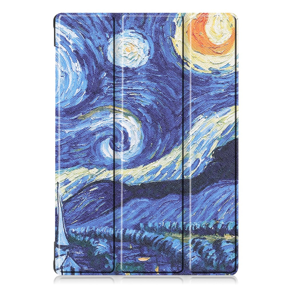 Pattern Printing Leather Tri-fold Tablet Flip Cover for Lenovo M10 FHD REL TB-X605FC - Oil Painting