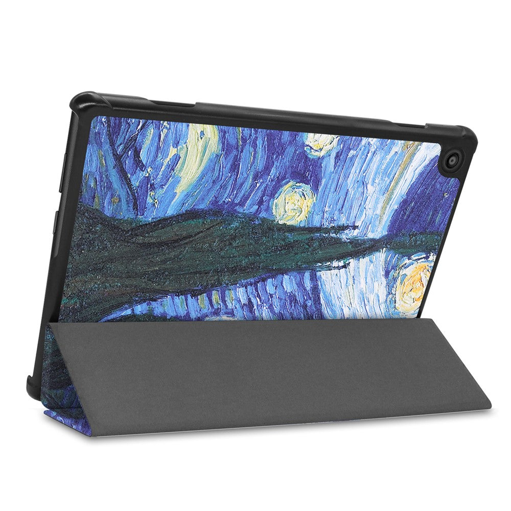 Pattern Printing Leather Tri-fold Tablet Flip Cover for Lenovo M10 FHD REL TB-X605FC - Oil Painting