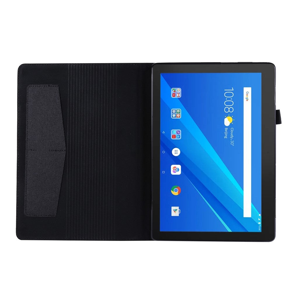 Cloth Texture Leather Tablet Shell with Card Holder Stand for Lenovo Tab E10 - Black